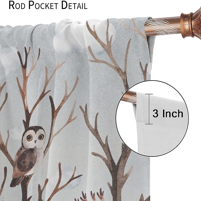 Forest Curtains, Cartoon Woodland Animals Tree Birds Moose Rabbit Mushroom Print Pattern Kids Bedroom Window Treatments Curtains 72x63in