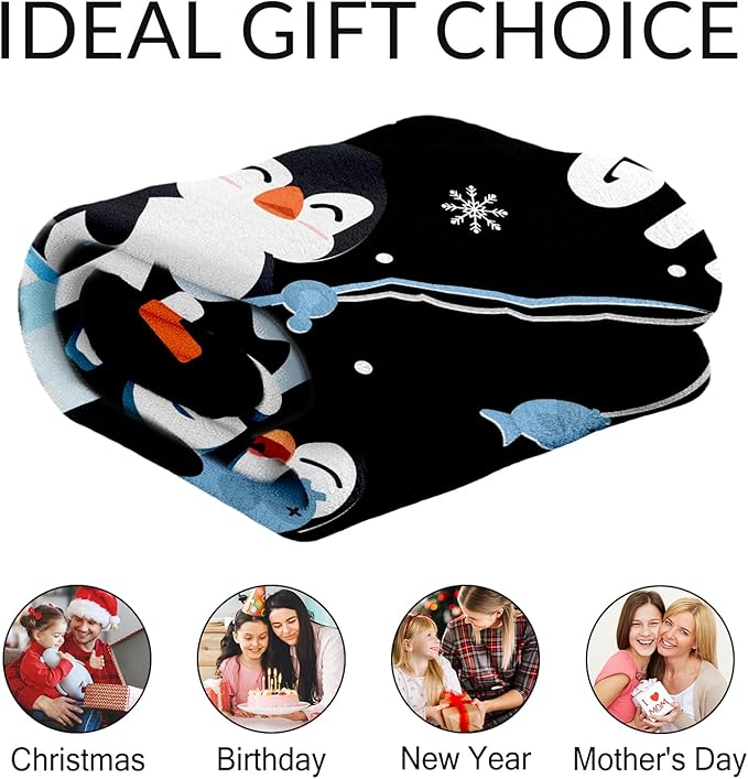 Custom Penguin Blanket for Kids - 30" x 40" Inches Cute Throw Blanket Gifts for Girls Boys - Black Soft Warm Throws for Sofa, Lap & Office
