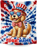 Personalized Dog Blanket for Girls - 60" x 80" Inches Golden Retriever Throw for Adult, Women - American Flag Blankets for Bed, Living Room