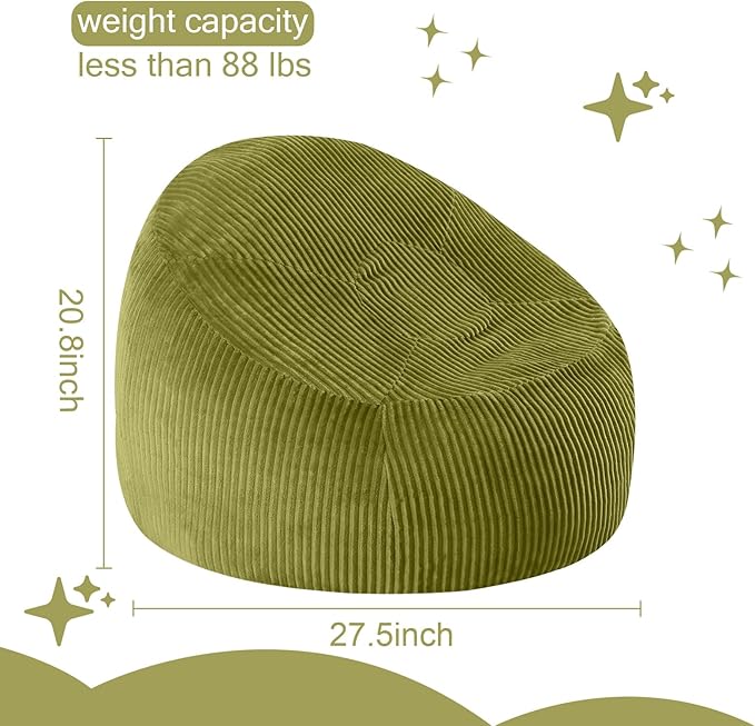 COMAX Bean Bag Chairs for Kids, Toddler BeanBag Sofa with Filler Bean Couch Stuffed for Boys and Girls, Lazy Floor Chair for Playroom, Nursery Room, Light Green
