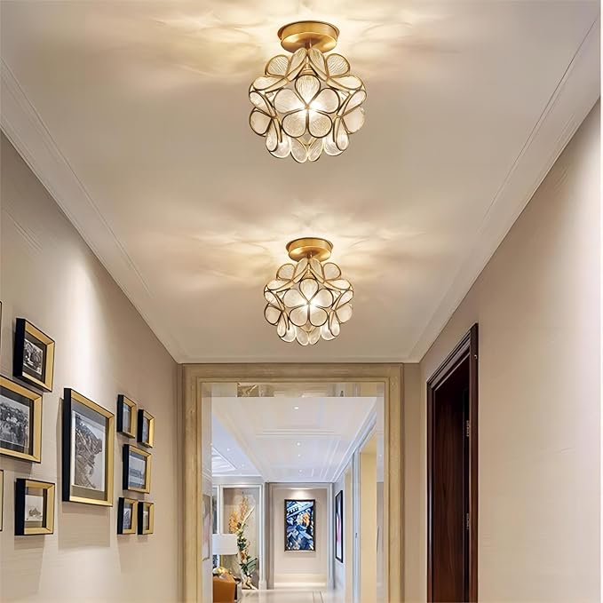 7.9 Inch Petal Ceiling Light, Tiffany Style Metal and Glass Ceiling Lamp with E27 Base for Hallway, Entryway, Bedroom - Wave Pattern