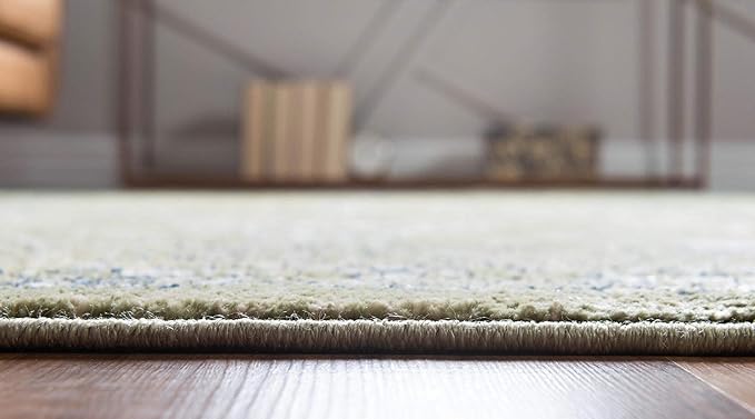 Rugs.com Charleston Collection Rug – 5 Ft Round Green Low-Pile Rug Perfect for Kitchens, Dining Rooms