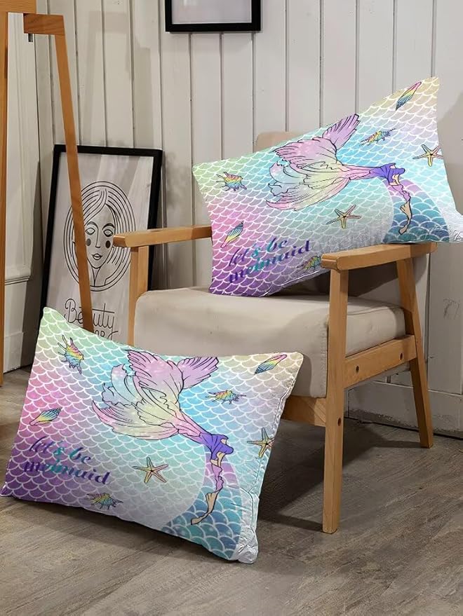 kxry Mermaid Tail Comforter Set King Size Gradient Fish Scales Sea Bedding Sets for Girls Teens Kids Ocean Starfish Conch Soft Microfiber Lightweight Comforter Set with 1 Comforter + 2 Pillow Cases