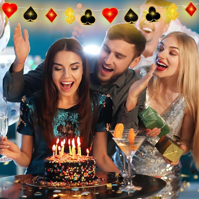VIHOSE Casino Theme Party Decorations Las Vegas Party Supplies 20 LED 10 ft Poker String Lights for Casino Night Las Vegas Night Baby Shower Birthday Decorations
