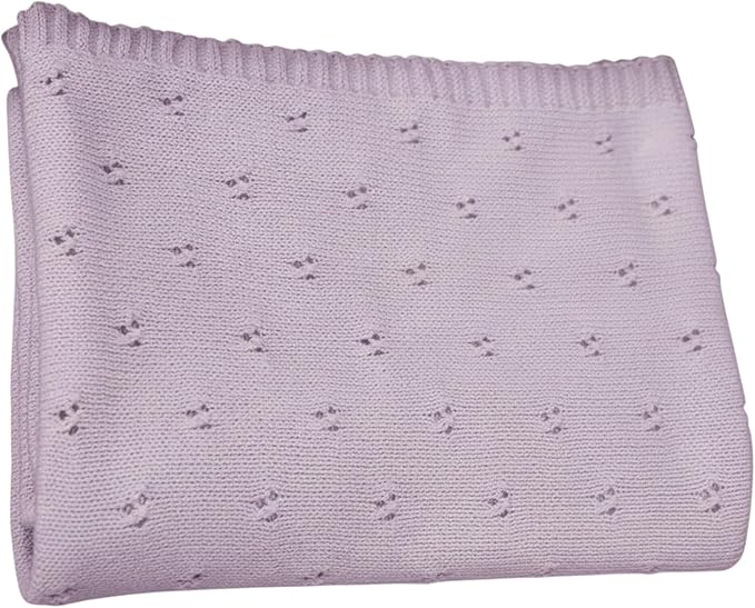 Baby Knit Blanket, 100% Cotton Eyelet Patterns, Soft, Cozy, Lightweight Swaddle for Newborn & Infant Swaddling Beige Neutral, Perfect Baby Shower Ideas Lilac 28x36