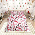 Manfei Pink Xmas Trees Comforter Set Full Size, Christmas Theme Bedding Set 3pcs for Kids Boys Girls Adults Room Decor, Happy New Year Down Comforter Soft Polyester Quilt Set with 2 Pillowcases
