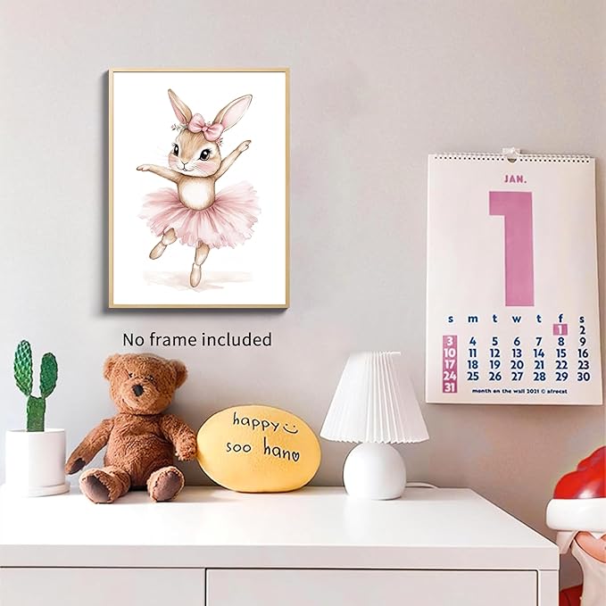 Kusag Baby Girl Nursery Posters Wall Decor, Easter Nursery Canvas Wall Art Paintings Set of 3, Cute Animal Pink Bunny Prints Pictures for Boys and Girls Room, Bedroom, Home Decor 16x24 In Unframed