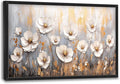 Olivine Flower Large Wall Art, White Floral Pictures Wall Decor, Retro Flowers Paintings Canvas Prints, Framed Artwork for Dining Room Bedroom Living Room Office Bathroom Home Decoration 36"x24"