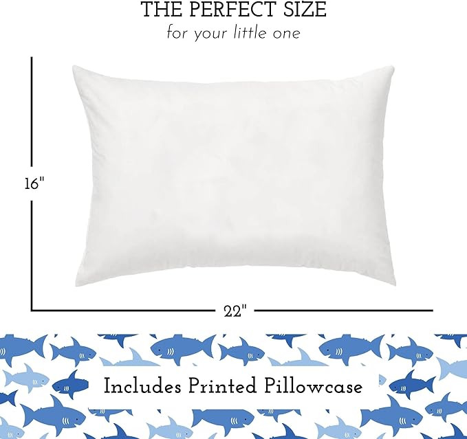 Little Sleepy Head Youth Pillow with Pillowcase 16x22, Soft Jumbo Toddler Pillows, Hypoallergenic Pillow Case - Best Kids Pillows for Sleeping, Perfect Kids Travel Pillows (Fintastic Friends)