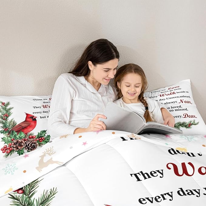 Red Cardinal Girl Bedding Set Twin Size,Christmas Birds Holly Pinecones Comforter Set,Berry Poinsettia Rustic Animal Quilt Comforter Girls Boys Teens,White Red Green Room Decor All Season,1 Pillowcase