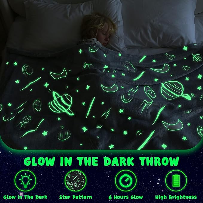 inhand Pink Blanket Girl Room Decor Glow in The Dark Blanket Soft Cute Space Star Moon Galaxy for Kids Birthday Gifts Planet Toys for 1,2,3,4,5,6,7,8,9,10Years Old (30''x40'' Pink)