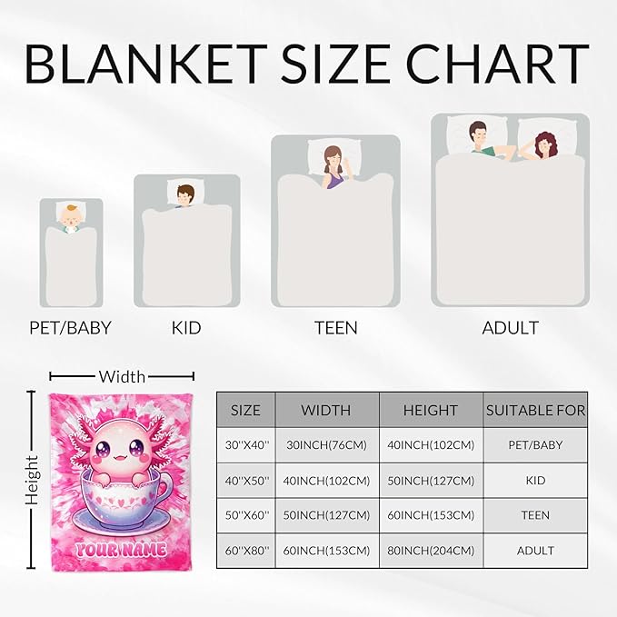 Custom Axolotl Blanket for Girls - 50" x 60" Inches Soft Cozy Plush Throws - Pink Cute Teens Throw Blanket Gifts for Sofa, Couch
