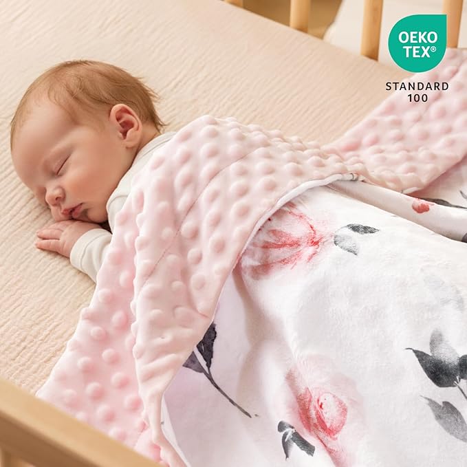 david's kids Micro Fleece Minky Baby Blanket for Girls with Double Layer and Soothing Raised Dots, Breathable and Soft Lightweight Receiving Blanket for Newborns, 40x50 Inches, Floral Flowers