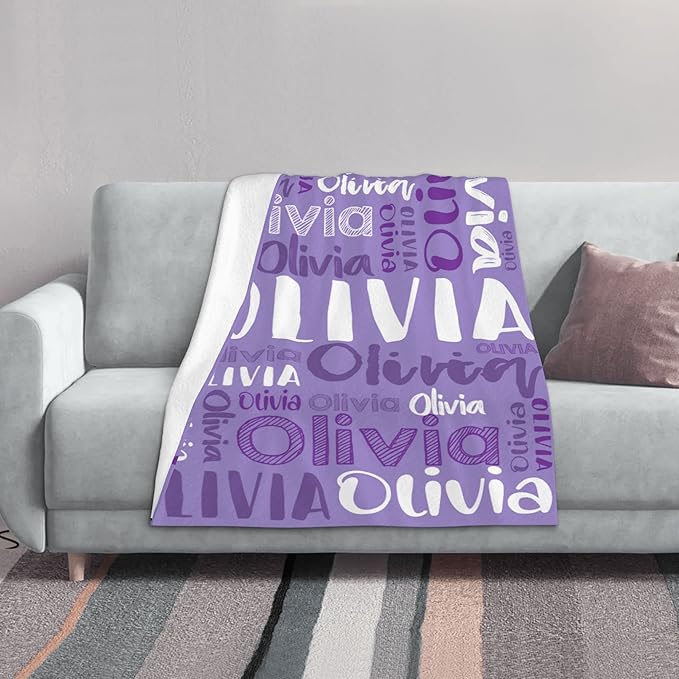 Dr.TOUGH Personalized Blankets with Name Customized Baby Blankets for Girls Boys Adults Monogrammed Blankets and Throws Christmas Birthday Mothers Fathers Valentines Day Gift (Lilac,60''×80'')