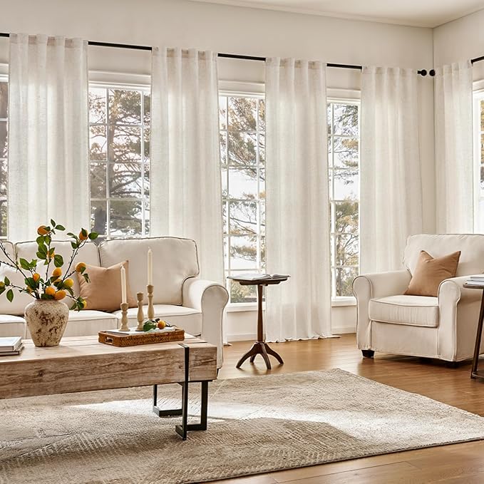jinchan Beige Lined Linen Blend Curtains for Bedroom 90 Inches Length 2 Panels for Closet, 38 Inches Wide Natural Farmhouse Drapes with Rod Pocket Back Tab (38W x 90L, Ecru)