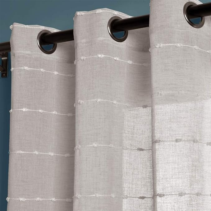 Lush Decor Farmhouse Textured Grommet Sheer Window Curtain Panel Pair, 38"W x 84"L, Gray