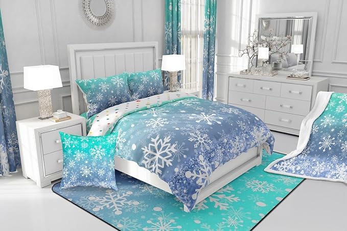 Feelyou Winter Snowflake Kids Comforter Set Twin Size Christmas Bedding Set Winter Holiday Duvet Quilt for Kids Boys Girls Bedroom New Year Decor Microfiber Ultra Soft Breathable