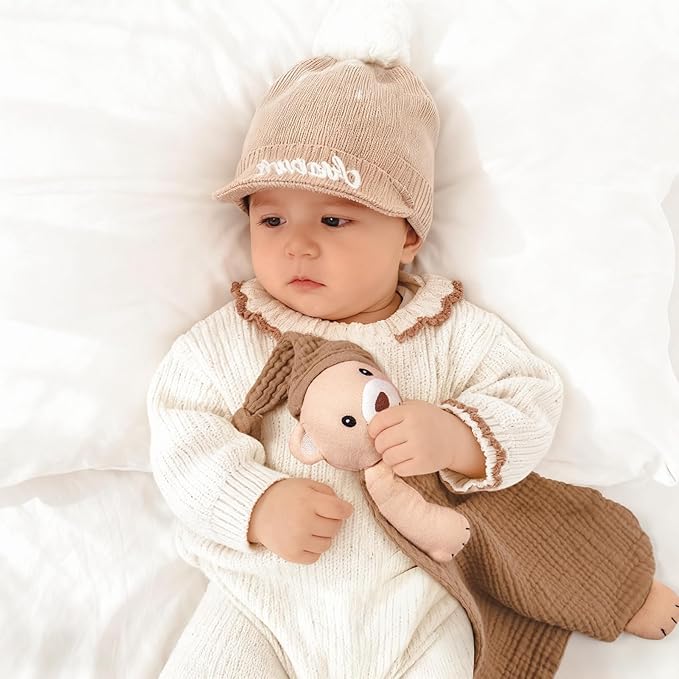 lulumoon Bear Baby Security Blanket: Skin-Friendly Muslin Snuggle Lovey for Travel & Daycare - Newborn Gift for Baby Shower