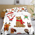 LUVIVIHOME 3PCS Merry Christmas Comforter Set King Size, Boys Girls Kids Bedding, White Quilt, Funny Cute Cartoon Santa Claus Elf Owl Elk Reindeer Squirrel Xmas Christmas Bedroom Decor, 2 Pillow Shams