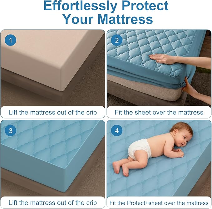 2Pack Waterproof Crib Sheets- Cotton 24X38 Fitted Crib Sheets Crib Mattress Protector Sheets,Soft Bed Sheets,Washable Little Bed Sheets (Blue, 24 * 38inch)