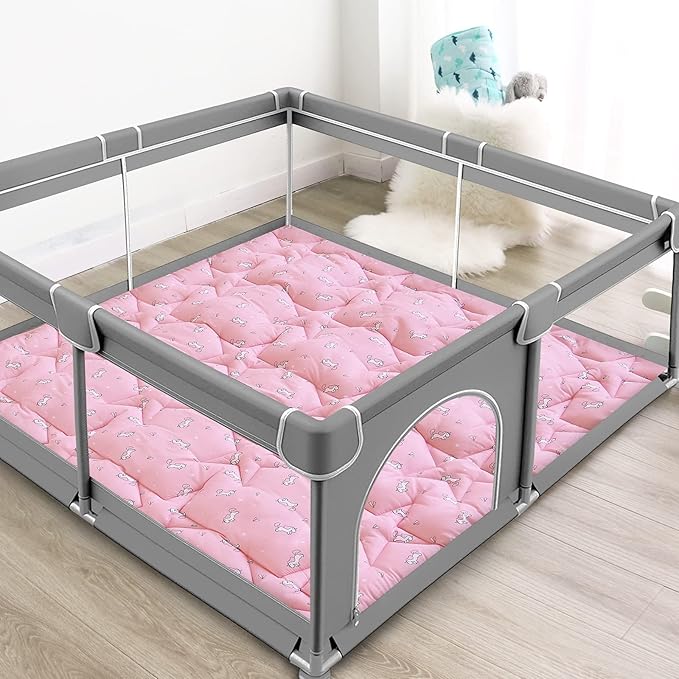 SPRINGSPIRIT Baby Play Mats for Floor, 59x59 Inch Thicker and Larger Soft Foam Playmats for Babies and Toddlers, Foldable Washable Baby Playpen Mat, Pink
