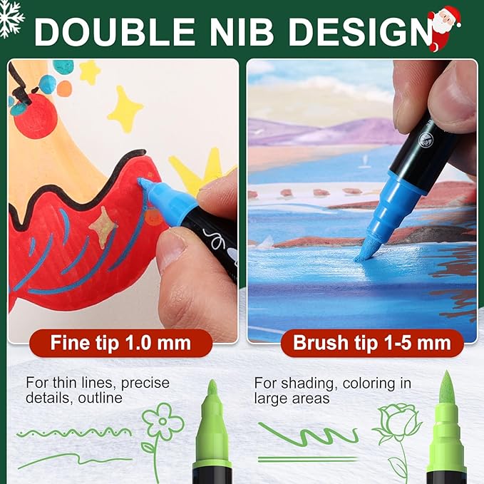 80 Colors Acrylic Paint Markers, Waterproof Dual Tip Acrylic Paint Pens with Brush and Fine Tip, Markers Set for Paper, Rock, Wood, Canvas, Glass, Ceramic and DIY Crafts Making Art Supplies