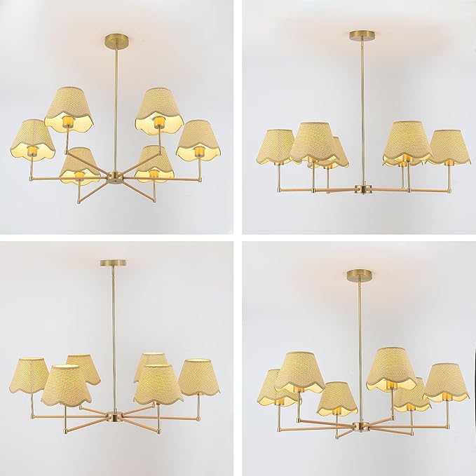 33.5in Farmhouse Rattan Chandelier Gold Large Pendant Light Fixture with Wicker Lampshade Boho Chandeliers for Living Room Dining Room Bedroom Entryway Kitchen Island