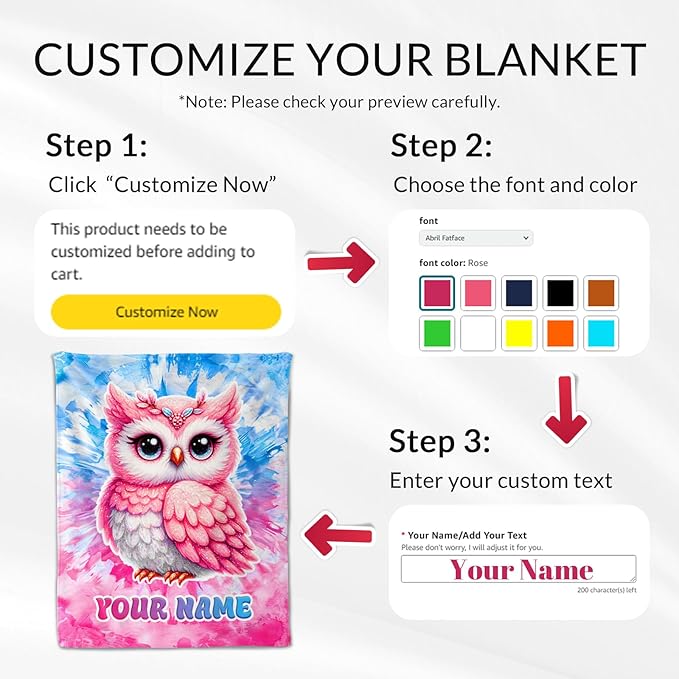 Girls Blanket Gifts - 50" x 60" Inches Custom Owl Throw Blankets for Women, Teens - Warm Furry Plush Throw for Sofa, Bed & Living Room