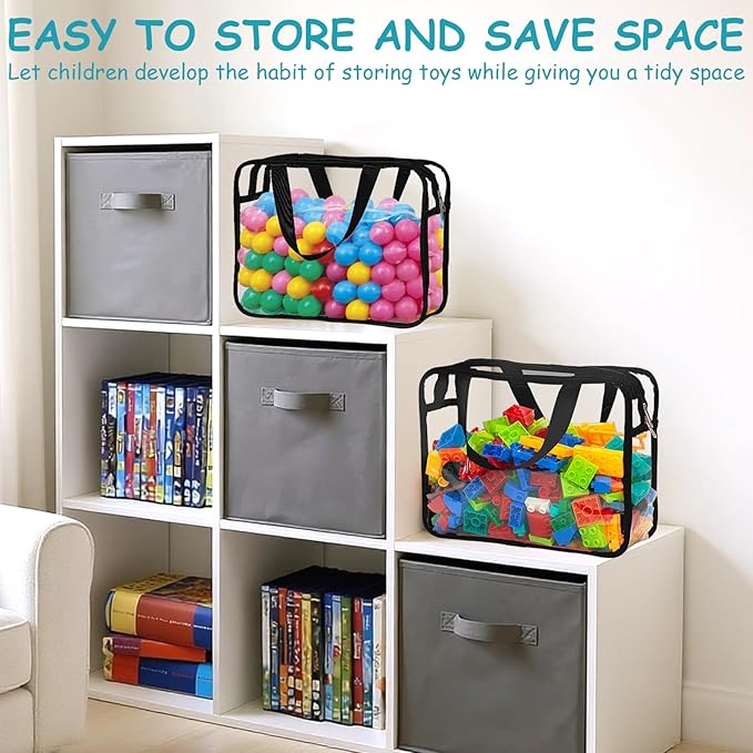 8 Packs Large Toy Storage Bags with Zipper and Labels, Clear PVC Waterproof Toy Organizers Bags for Board Games, Puzzles Pieces, Building Blocks, Handmade Accessories, Kid Books