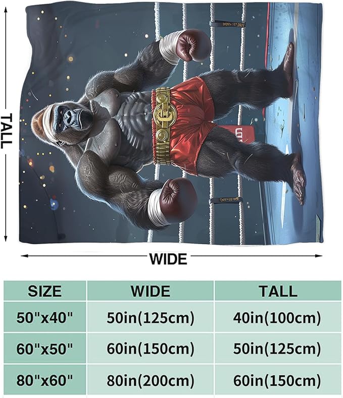 Tijuboni Gorilla Boxing Throw Blanket Funny Boxing Gifts for Men Women Boys Girls Kids Adults Soft Flannel Fleece Blanket for Couch Sofa Bed Home Decor 40"x50"
