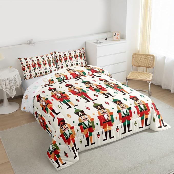 Feelyou Christmas Kids Comforter Set Full Size Nutcracker Bedding Set Soldier Royal Guarder Princess Duvet Quilt for Kids Boys Girls Bedroom Decor Microfiber Ultra Soft Breathable