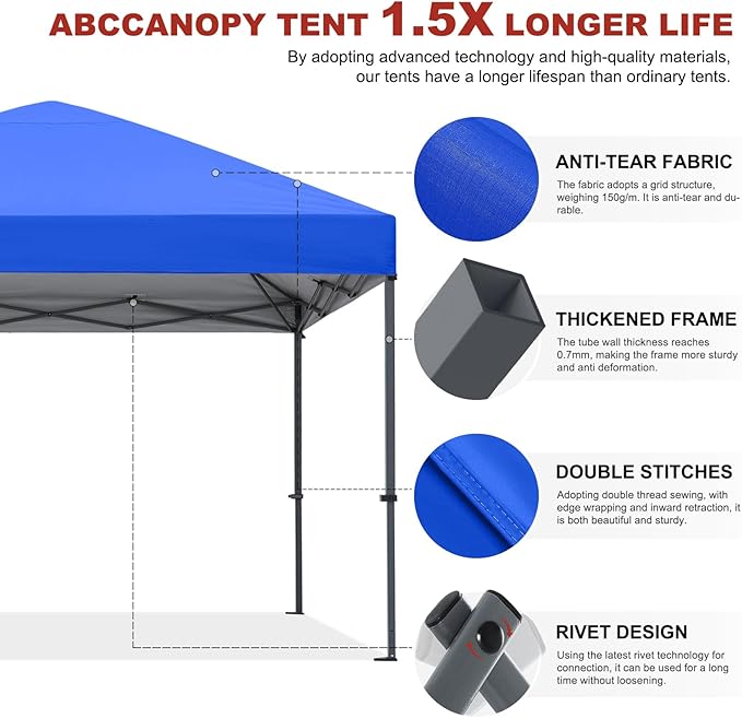 ABCCANOPY Pop Up Canopy - Outdoor Patio Portable Canopy Tent Heavy Duty for Backyard and Deck with 4 Sandbags(Royal Blue, 12x12)