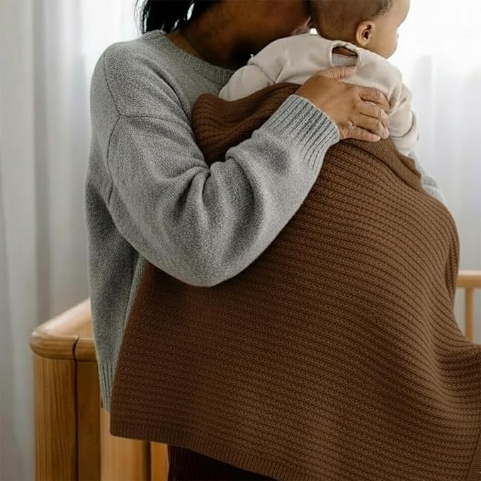 Baby Knit Blanket, 100% Cotton Waffle Patterns, Soft, Cozy, Lightweight Swaddle for Newborn & Infant Swaddling Beige Neutral, Perfect Baby Shower Ideas Mocha 30x30