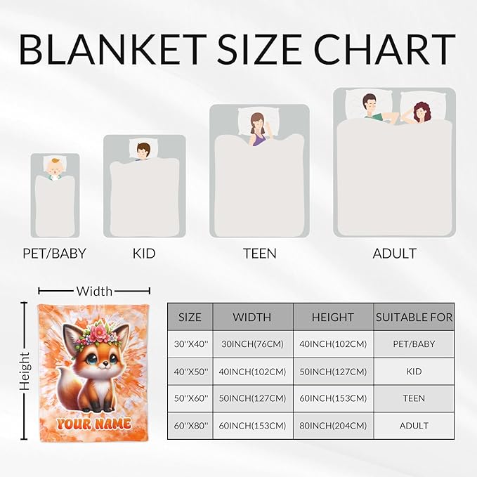 Personalized Fox Blanket - 30" x 40" Inches Animal Throw Blanket Gifts for Kids, Girls - Soft Furry Throw Stuff for Sofa, Lap