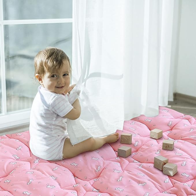 SPRINGSPIRIT Baby Play Mats for Floor, 59x59 Inch Thicker and Larger Soft Foam Playmats for Babies and Toddlers, Foldable Washable Baby Playpen Mat, Pink