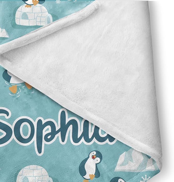 Custom Crib Bedding Set - Penguin Design Personalized Name Baby Nursery Bedding 3 Pcs Set - Chic Soft Blanket, Sheet, Pillowcase for Newborns Boys Girls Gifts Color15