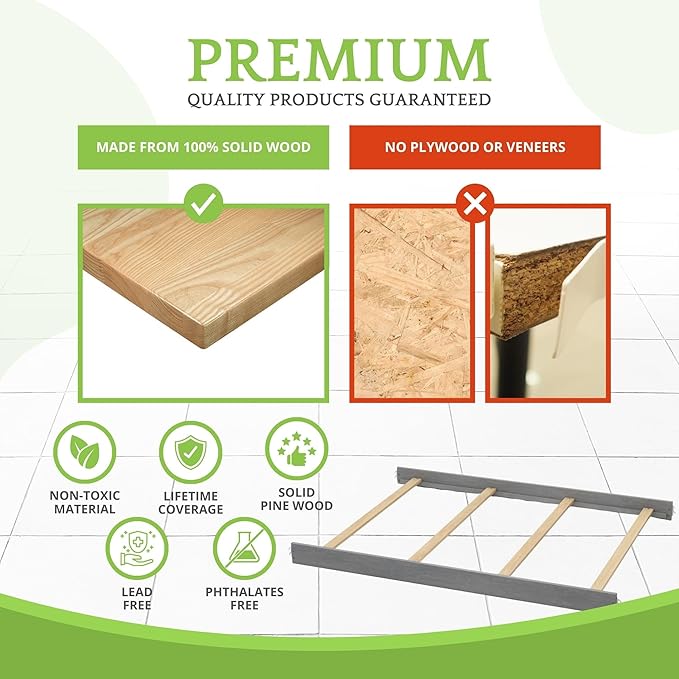 Full-Size Conversion Kit Bed Rails for Evolur Cribs - Solid Wood Crib Convertible Kit to Kids Bed - Transitional Style Rails & Easy-to-Install Child Essentials for Safety (Storm or Steel Grey)