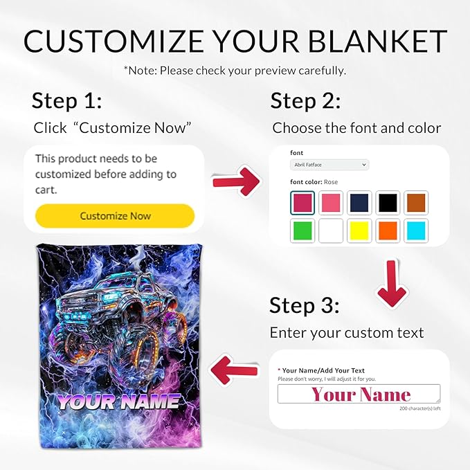 Kids Blanket Gifts Personalized Truck Blankets for Toddler, Boys - Custom Cozy Fuzzy Car Flannel Throws Stuff for Couch, Sofa & Bed