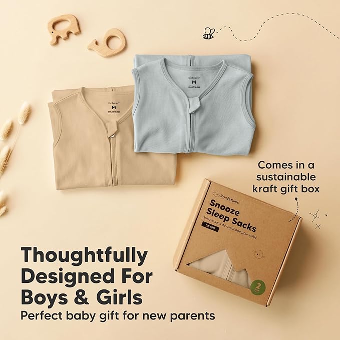 2-Pack Baby Sleep Sacks, Zipper Wearable Blanket - 0.5TOG Organic Cotton, Lightweight, Soft Cozy Toddler Sleeping Sack 12-24 months, Easy to Wear Large Newborn Transition Swaddles Sleepsacks (Toasty)