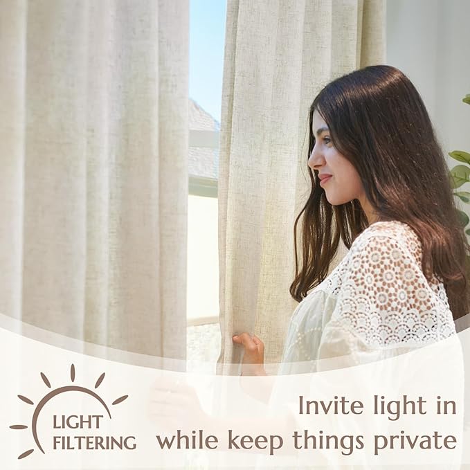 jinchan Linen Curtains with Privacy Lining 63 Inches Length Crude Beige Natural Farmhouse Closet Lined Drapes for Small Narrow Window Bedroom Living Room Bay Window 2 Panels Rod Pocket Back Tab
