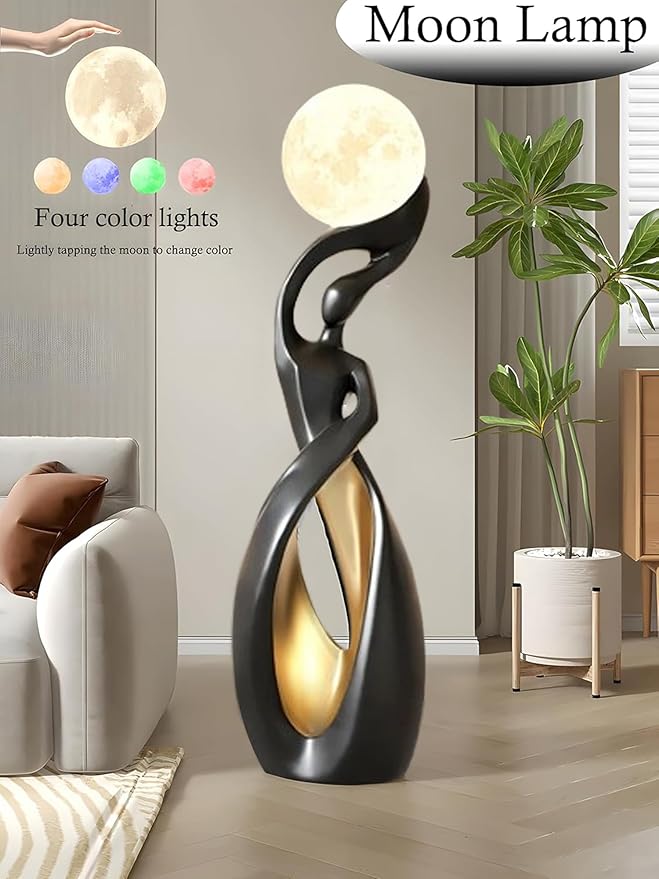 Bofea-Modern Minimalist Floor Lamp,Creative Nordic Living Room Bedside Bedroom with 3D Moon Tall Lights,Art Decoration Lamp for Bedroom Girls Room, Dresser, Office.