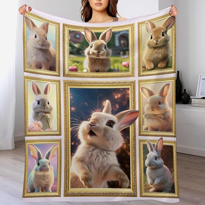 Rabbit Blanket Bunny Gifts for Girls Boys Woman Kids Rabbit Lover Throw Blankets Soft Blanket Warm Fleece Flannel Plush Blankets for Bed Sofa Couch 60"x80"