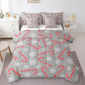 Erosebridal Xmas Candy Cane Queen Bedding Set 7 Piece,Merry Christmas Bed in A Bag for Kids Boys Girls,Winter Snowflake Comforter Set Grey Christmas Ornaments Sheet Set with Comforter