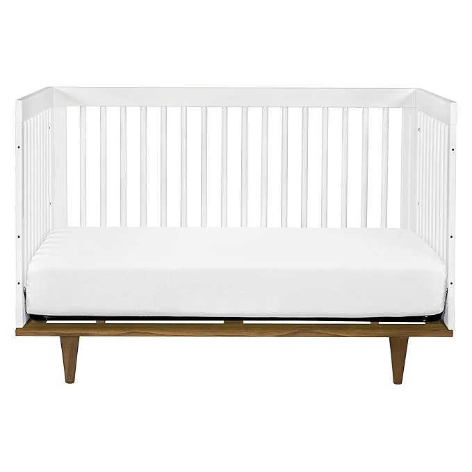 DaVinci Marley 3-in-1 Convertible Baby Crib - GREENGUARD Gold Certified Convertible White Finish & Walnut Legs Baby Crib to Toddler Bed, Daybed - Easy to Assemble - with 4 Adjustable Mattress Heights