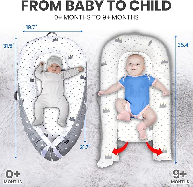 Totsi Baby Lounger with Pillow & Blanket | Ultra-Soft Baby Nest | Machine Washable Infant Lounger 0-24 Months | Adjustable Infant Nest for Travel | Baby Nest for Newborn