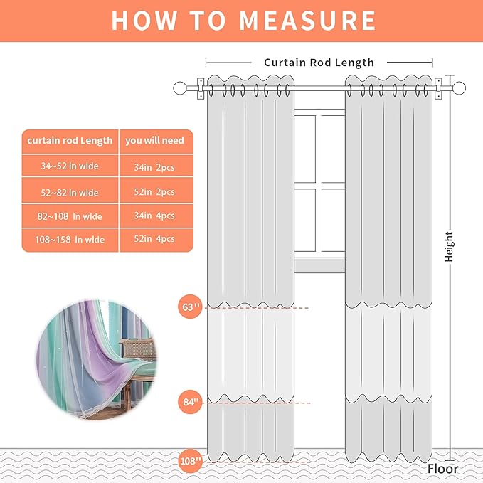 XiDi Purple Grey Green Curtains for Girls Bedroom 84 Inches Long 2 Panels Set, Rainbow Blackout Curtains for Kids Room Decor, Unicorn Wall Decals Drapes for Little Girl Nursery Room 52 Inches Wide