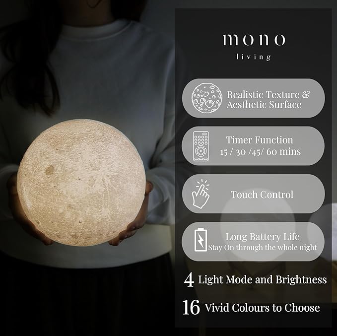Moon Lamp, Moon Light, Moon Decorations, Cool Lamp, Moon Lamps for Adults, Decor for Boys, Thanksgiving, Christmas, 5.9 Inch, 16 Color Led