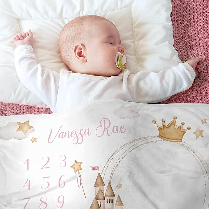 OLIVE OLIVIA Personalized Monthly Baby Milestone Blanket, Baby Months Blanket, Perfect Custom Newborn Gifts,30"x40"