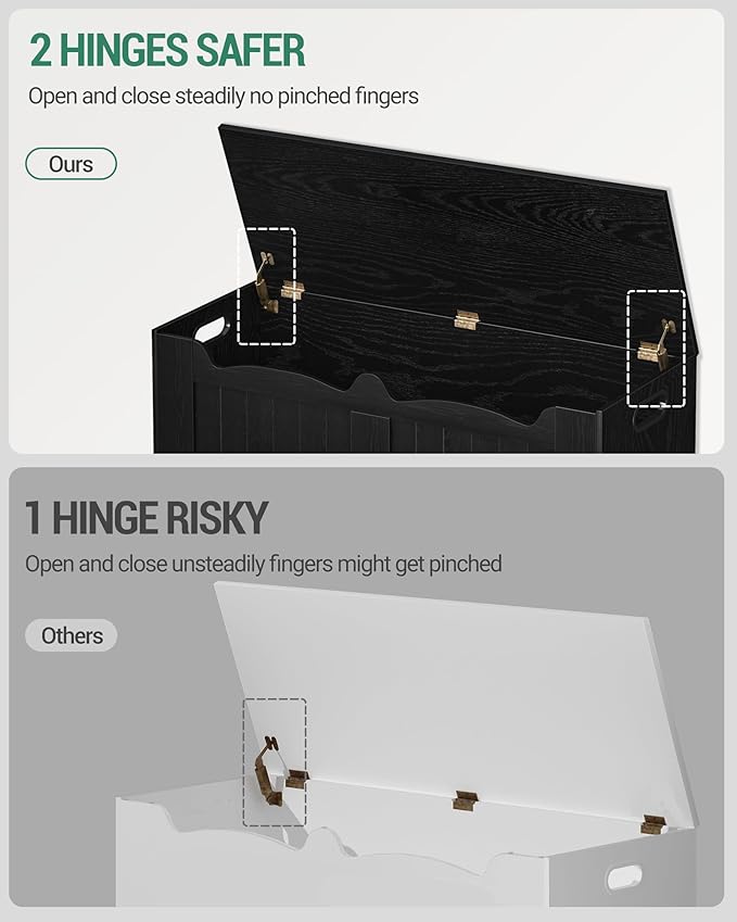 39.4" Storage Chest, Storage Bench Trunk with 2 Hinges,Wooden Box, Lift-Top Chest Organizer, Shoe Bench for Entryway, Bedroom, Living Room, Black SB01004X