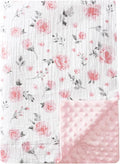 david's kids Muslin Minky Baby Blanket for Girls with Muslin Cotton Front and Dotted Fleece Backing, Breathable and Soft Lightweight Receiving Blanket for Newborns, 40x50 Inches, Floral